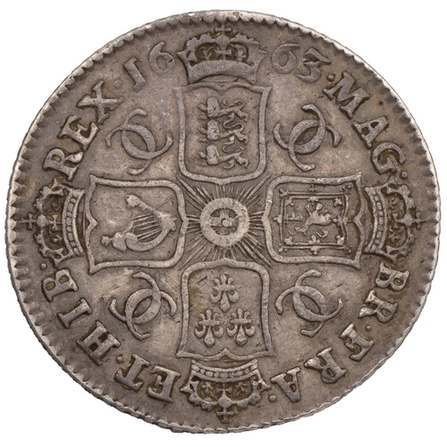 147 - 1663 Charles II silver Shilling, first bust variety (S 3372, ESC 1025, Bull 506). Obverse: laureate ... 