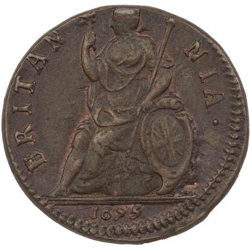 149 - 1675 Charles II copper Farthing (S 3394). Obverse: laureate cuirassed bust, facing left, 'CAROLVS · ... 