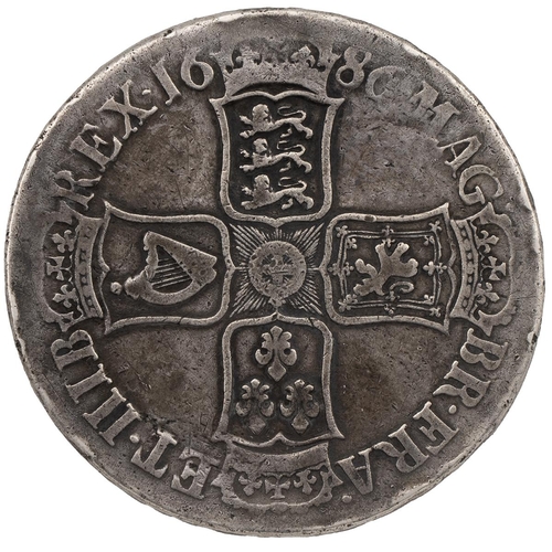 151 - 1686 James II silver Crown, stops in legends (S 3406, ESC 76, Bull 740). Obverse: first laureate dra... 