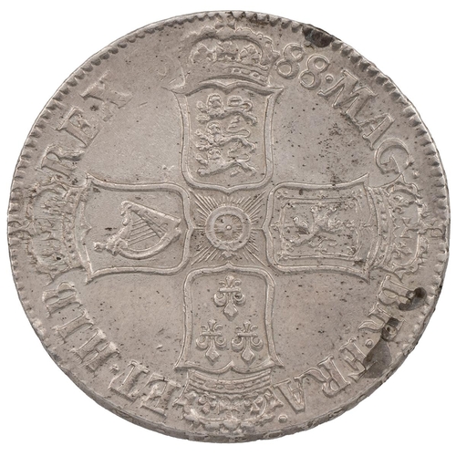 154 - 1688 James II silver Crown (S 3407, ESC 80, Bull 746). Obverse: left-facing second draped laureate b... 