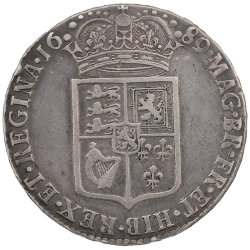 157 - 1689 William and Mary silver Halfcrown, first reverse (S 3434, ESC 505, Bull 831). Obverse: first bu... 