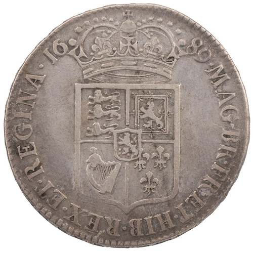 159 - 1689 William and Mary silver Halfcrown, first reverse (S 3434, ESC 506, Bull 834). Obverse: first ri... 