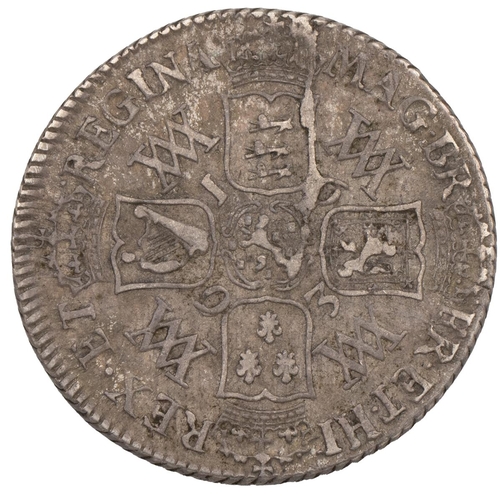 161 - 1693 William and Mary silver Shilling (S 3437, Bull 867). Obverse: conjoined right-facing busts with... 