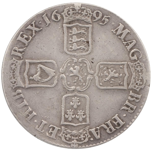 163 - 1695 William III silver Crown, 'SEPTIMO' edge (S 3470, ESC 86, Bull 990). Obverse: right-facing firs... 