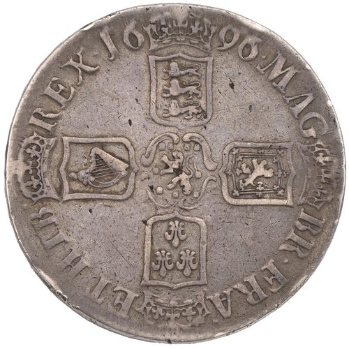 164 - 1696/5 William III silver Crown, 6 over 5 (S 3470, ESC 90, Bull 998). Obverse: first draped laureate... 