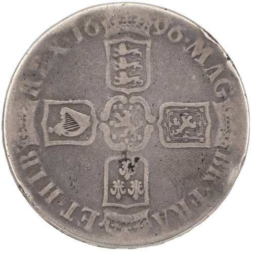 165 - 1696 William III silver Crown, 'GEI' for 'DEI' error (S 3470, ESC 91, Bull 1000). Obverse: first dra... 