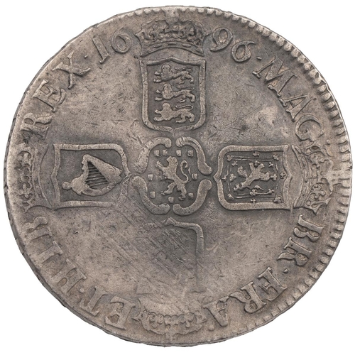 167 - 1696 William III silver Crown (S 3470, ESC 89, Bull 995). Obverse: first draped and laureate bust, f... 