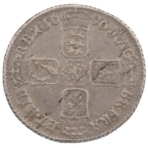 173 - 1696 William III silver Shilling, York (S 3502, ESC 1086, Bull 1191). Obverse: right-facing laureate... 