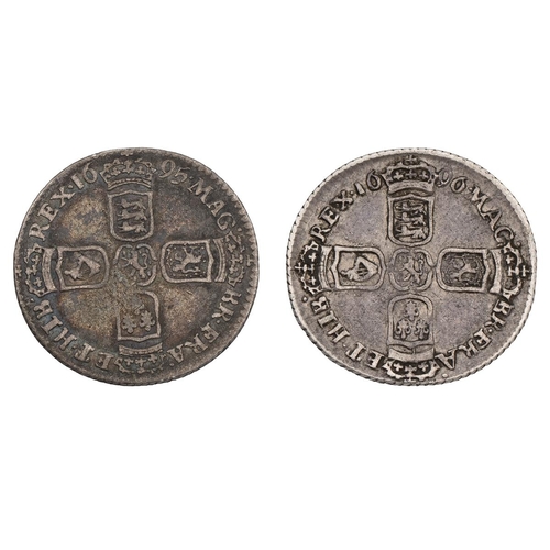 178 - Two (2) William III (1694-1702) silver London Sixpences, with large crowns (S 3520), including 1695,... 