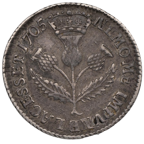 180 - 1705 Scotland, Anne silver Five Shillings, no stops on the reverse (S 5704). Obverse: left-facing bu... 