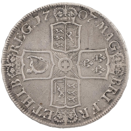 182 - 1707E Anne silver Crown, Edinburgh, nine-string harp (S 3600, ESC 103, Bull 1351). Obverse: second l... 