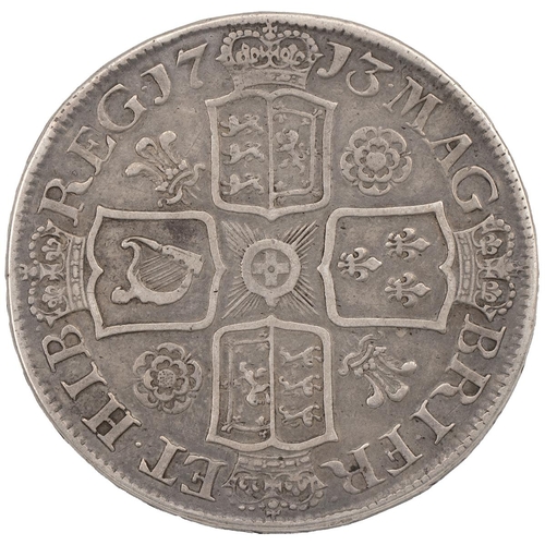 183 - 1713 Anne silver Crown, London (S 3603, ESC 109, Bull 1349). Obverse: third draped bust, facing left... 