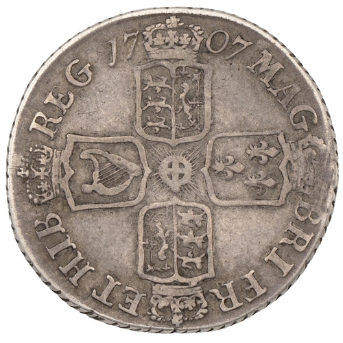 187 - 1707E Anne silver Shilling, Edinburgh, no stops on the reverse (S 3608, ESC 1138A, Bull 1417). Obver... 