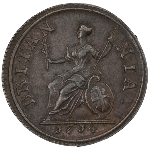 196 - 1714 Anne copper pattern Farthing (S 3625). Obverse: left-facing draped bust with 'ANNA · DEI · GRAT... 