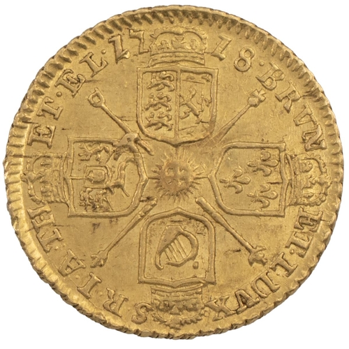 197 - 1718 George I gold Quarter Guinea (S 3638, Bull EGC 550). Obverse: right-facing bust with 'GEORGIVS ... 