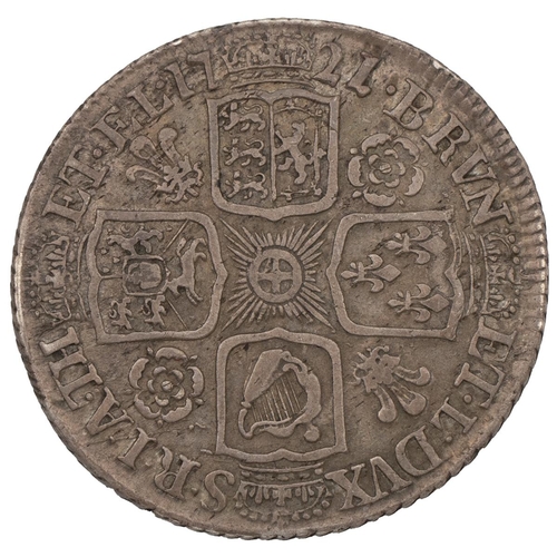 199 - 1721 George I silver Shilling, roses and plumes in angles, interesting overstrike (S 3645, ESC 1171,... 