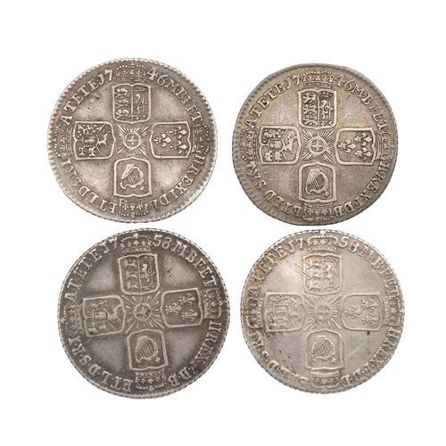 217 - Four (4) George II (1727-1760) silver Sixpences (S 3710A/3711), including 1746 LIMA gF (x2); 1758, F... 