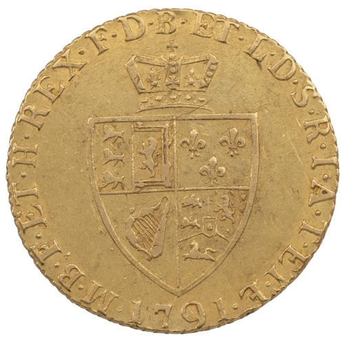 224 - 1791 George III gold Half Guinea (S 3735, Bull EGC 834). Obverse: fifth laureate bust with 'GEORGIVS... 