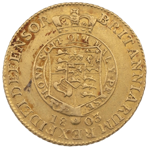 225 - 1803 George III gold Half Guinea (S 3736, Bull EGC 848). Obverse: right-facing bust with 'GEORGIVS I... 