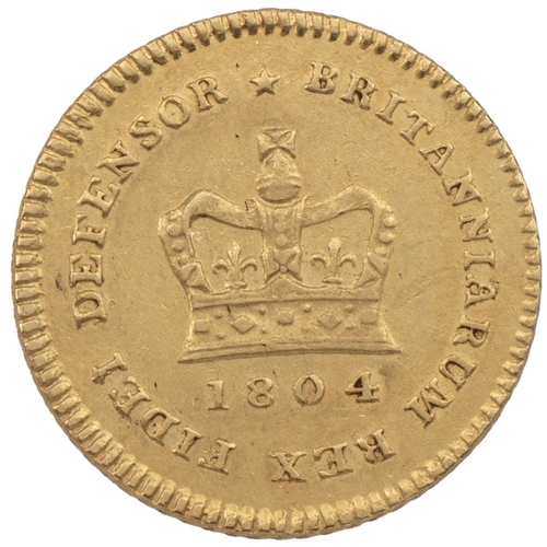 228 - 1804 George III gold Third Guinea (S 3740, Bull EGC 874). Obverse: short-haired right-facing second ... 