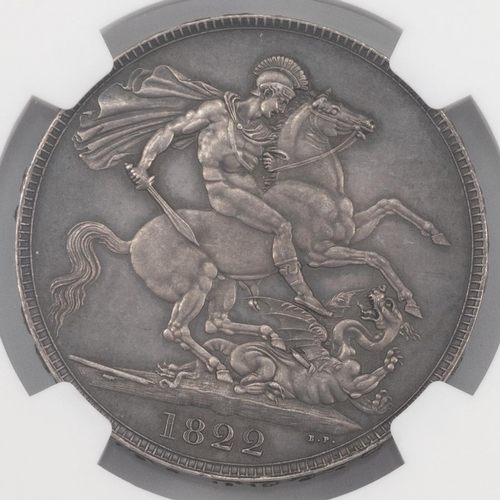 258 - 1822 George IV silver Crown, 'TERTIO' regnal year (S 3805, ESC 252, Bull 2320). Obverse: laureate bu... 