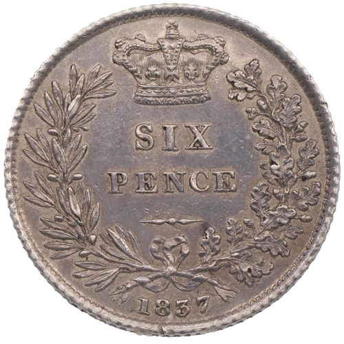 269 - 1837 William IV silver Sixpence - scarce (S 3836, ESC 1680, Bull 2512). ObverseL bare head bust faci... 