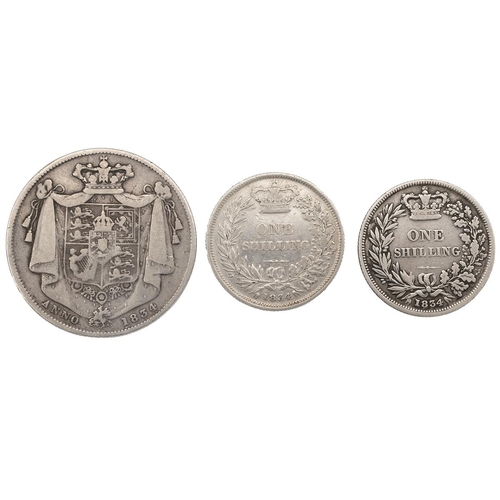 270 - Three (3) William IV (1830-1837) silver coins, including 1834 Halfcrown, VG; 1834 Shilling, gF; and ... 