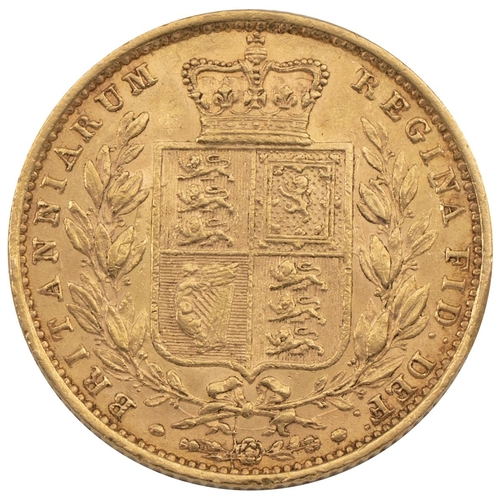 275 - 1857 Victoria gold Sovereign (S 3852D, Marsh 40). Obverse: 'Young Head' left-facing bust with incuse... 