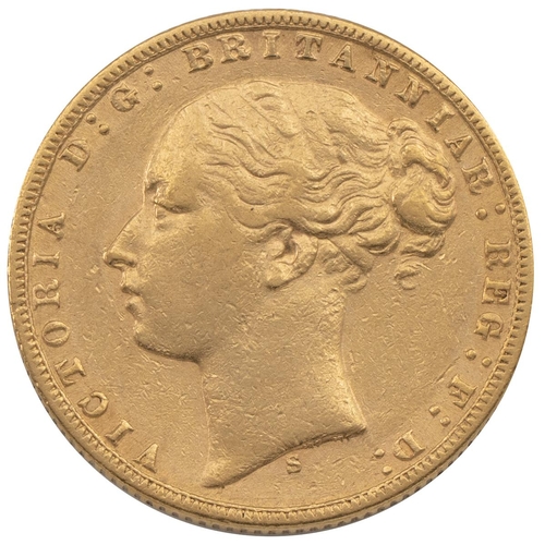 278 - 1874S Victoria gold Sovereign, Sydney (S 3858A, Marsh 113). Obverse: left-facing 'Young Head' bust o... 