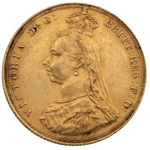 279 - 1887 Victoria gold Sovereign, London (S 3866). Obverse: left-facing 'Jubilee Head' with a small crow... 