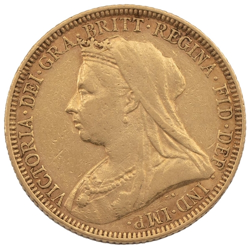 282 - 1893 Victoria gold Sovereign, Melbourne (S 3875, Marsh 153). Obverse: 'Veiled Head' bust, facing lef... 