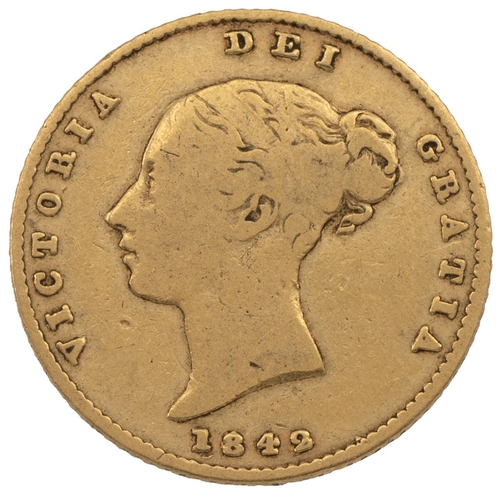 284 - 1842 Victoria gold Half Sovereign (S 3859, Marsh 416). Obverse: type A1 'Young Head'; smaller bust f... 