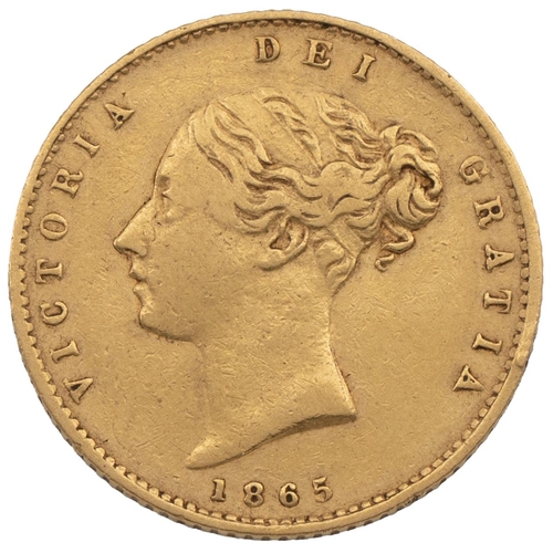 286 - 1865 Victoria gold Half Sovereign, die no. 17 (S 3860, Marsh 441). Obverse: type A2 'Young Head' lar... 