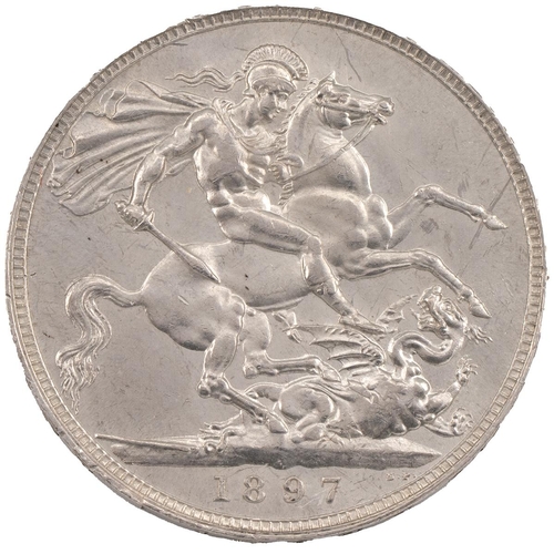 296 - 1897 Victoria silver Crown, 'LX' regnal year (S 3937, ESC 312, Bull 2602). Obverse: left-facing 'Old... 