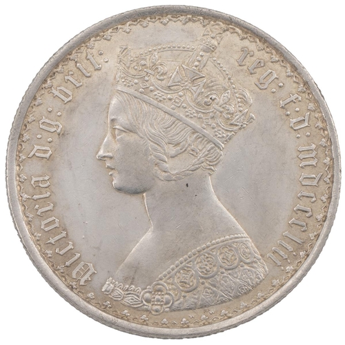 313 - 1853 Victoria silver 'Gothic' Florin (S 3891, ESC 808, Bull 2826). Obverse: B1, ornate crowned portr... 