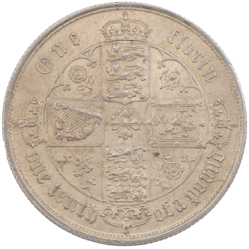 313 - 1853 Victoria silver 'Gothic' Florin (S 3891, ESC 808, Bull 2826). Obverse: B1, ornate crowned portr... 