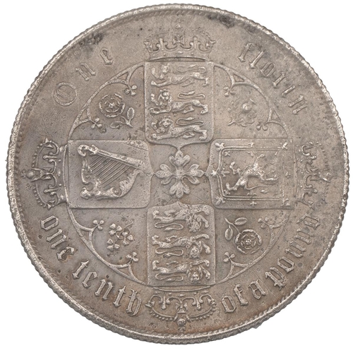 314 - 1860 Victoria silver 'Gothic' Florin (S 3891, ESC 819, Bull 2845). Obverse: B1, ornate crowned portr... 