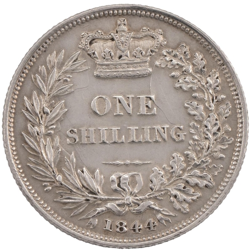 321 - 1844 Victoria silver Shilling - scarce (S 3904, ESC 1291, Bull 2990). Obverse: second 'Young Head' f... 