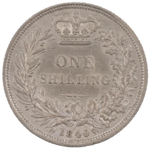 322 - 1849 Victoria silver Shilling - scarce (S 3904, ESC 1295, Bull 2995). Obverse: second 'Young Head' f... 