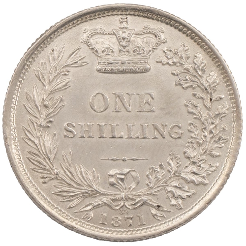 324 - 1871 Victoria silver Shilling, die no. 39 (S 3906A, ESC 1321, Bull 3039). Obverse: third 'Young Head... 