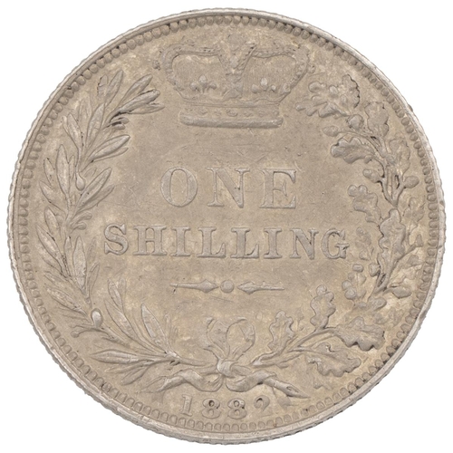 329 - 1882 Victoria silver Shilling - scarce (S 3907, ESC 1341, Bull 3071). Obverse: A4 'Young Head', faci... 