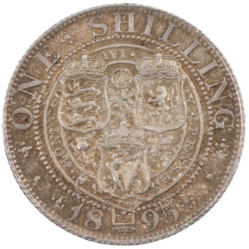 332 - 1895 Victoria silver Shilling, larger rose (S 3940A, ESC 1364A, Bull 3160). Obverse: 'Old Head' with... 