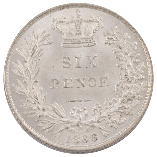 334 - 1866 Victoria silver Sixpence, die no. 59 (S 3909, ESC 1715, Bull 3213). Obverse: first 'Young Head'... 