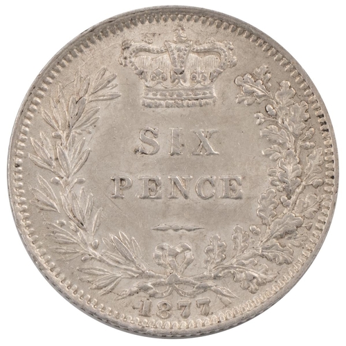 335 - 1877 Victoria silver Sixpence, no die number - scarce (S 3910, ESC 1731, Bull 3232). Obverse: second... 