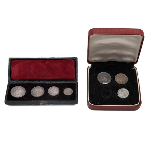 337 - Two (2) 1888 Victoria silver Maundy money sets, one complete in a contemporary long box and one part... 