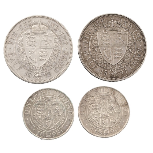 339 - Four (4) Victoria (1837-1901) 'Veiled Head' silver coins, including 1893 Halfcrown, VF; 1893 Halfcro... 