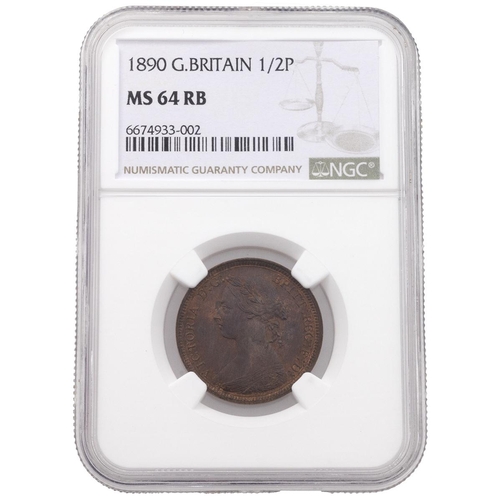 342 - 1890 Victoria bronze Halfpenny (S 3956). Obverse: left-facing 'Bun Head' bust, 'VICTORIA D: G: BRITT... 