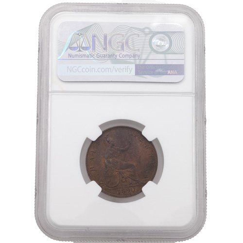 342 - 1890 Victoria bronze Halfpenny (S 3956). Obverse: left-facing 'Bun Head' bust, 'VICTORIA D: G: BRITT... 