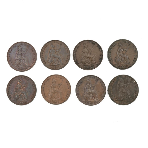 346 - Eight (8) Victoria (1837-1901) copper Farthings (S 3950) all high grade, including 1840, 1842, 1844,... 