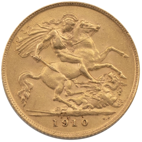 350 - 1910 Edward VII gold Half Sovereign, London (S 3974 B, Marsh 513). Obverse: right-facing bare head b... 